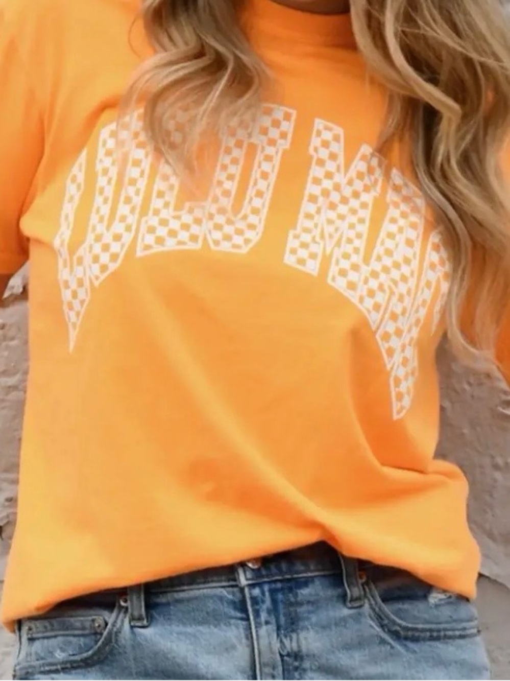 Orange Short Sleeve Graphic Tee with White Checker Arch